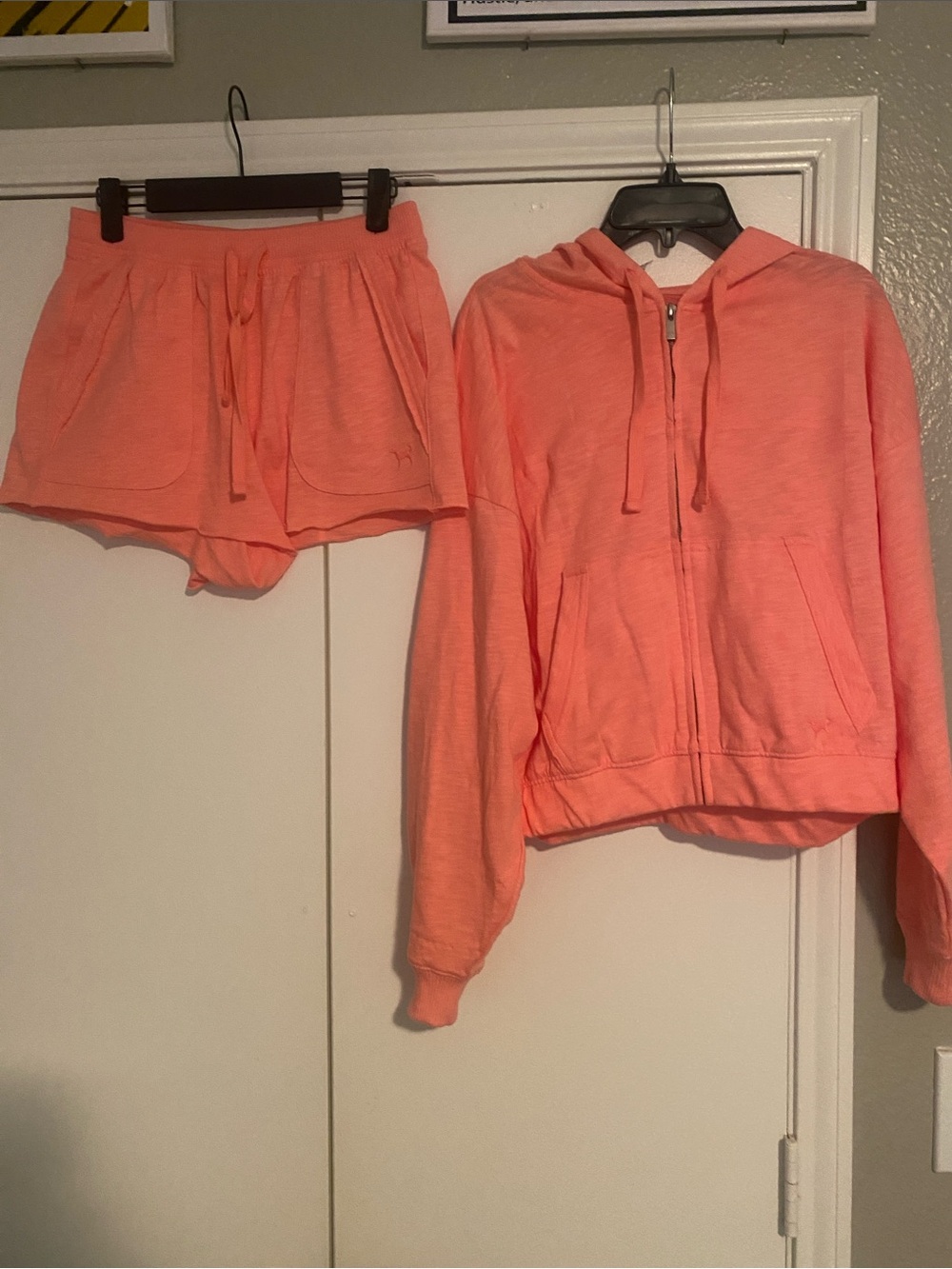 PINK Peach Coral Two-Piece Lounge Set - Zip Hoodie & Shorts